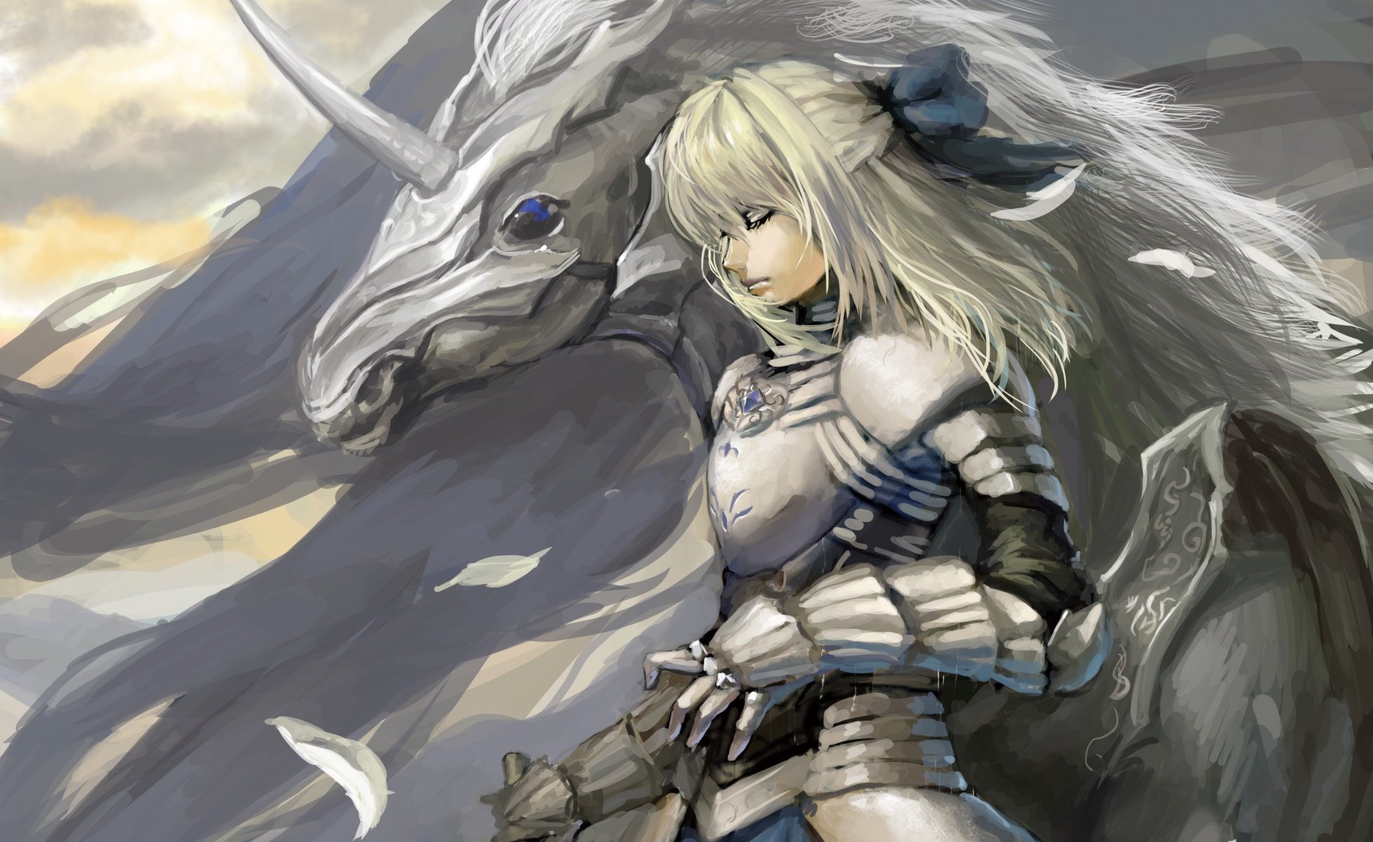 art shuyinnosi fate stay night saber girl horse unicorn wing