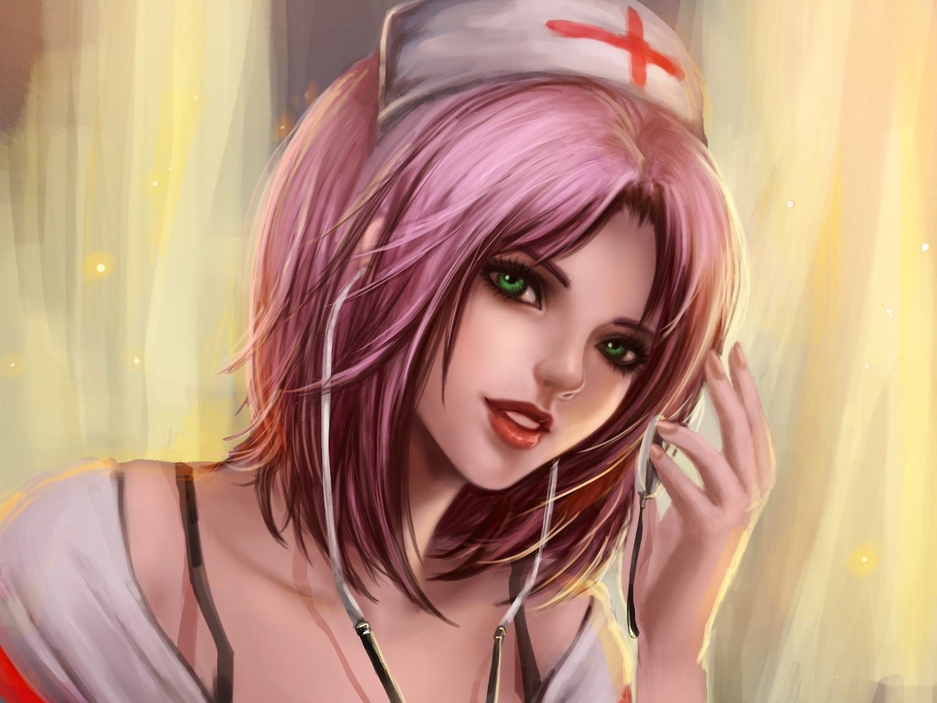 arte rikamello sakura haruno naruto chica cruz médico mano fonendoscopio