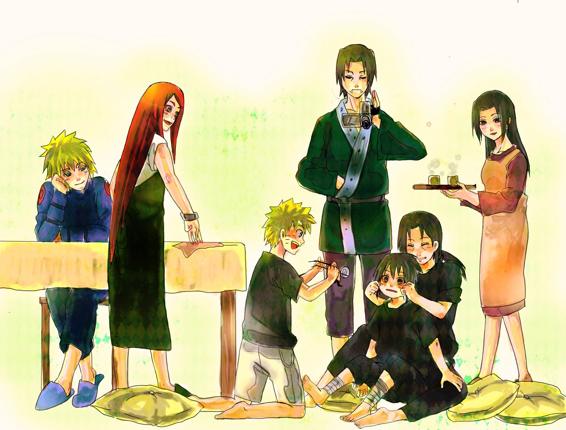 kunst naruto naruto uzumaki sasuke uchiha itachi namikaze minato uzumaki kusina uchiha mikoto uchiha fugaku anime familie