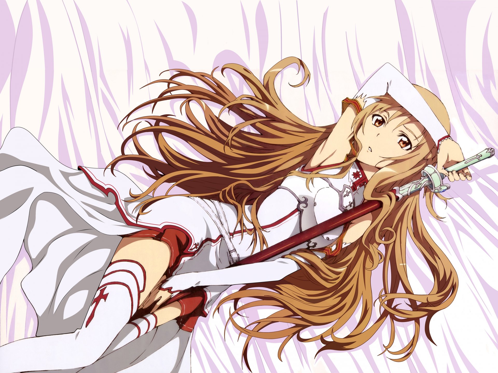 sword art online sao yuki asuna yuuki asuna sword master online miecz broń długie włosy