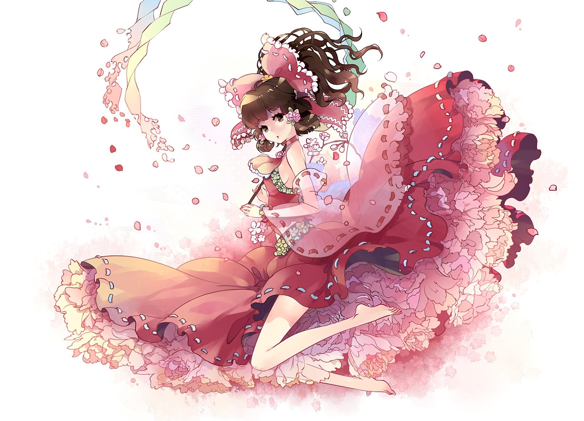 touhou hakurei reimu kieta fille dessin robe pétales