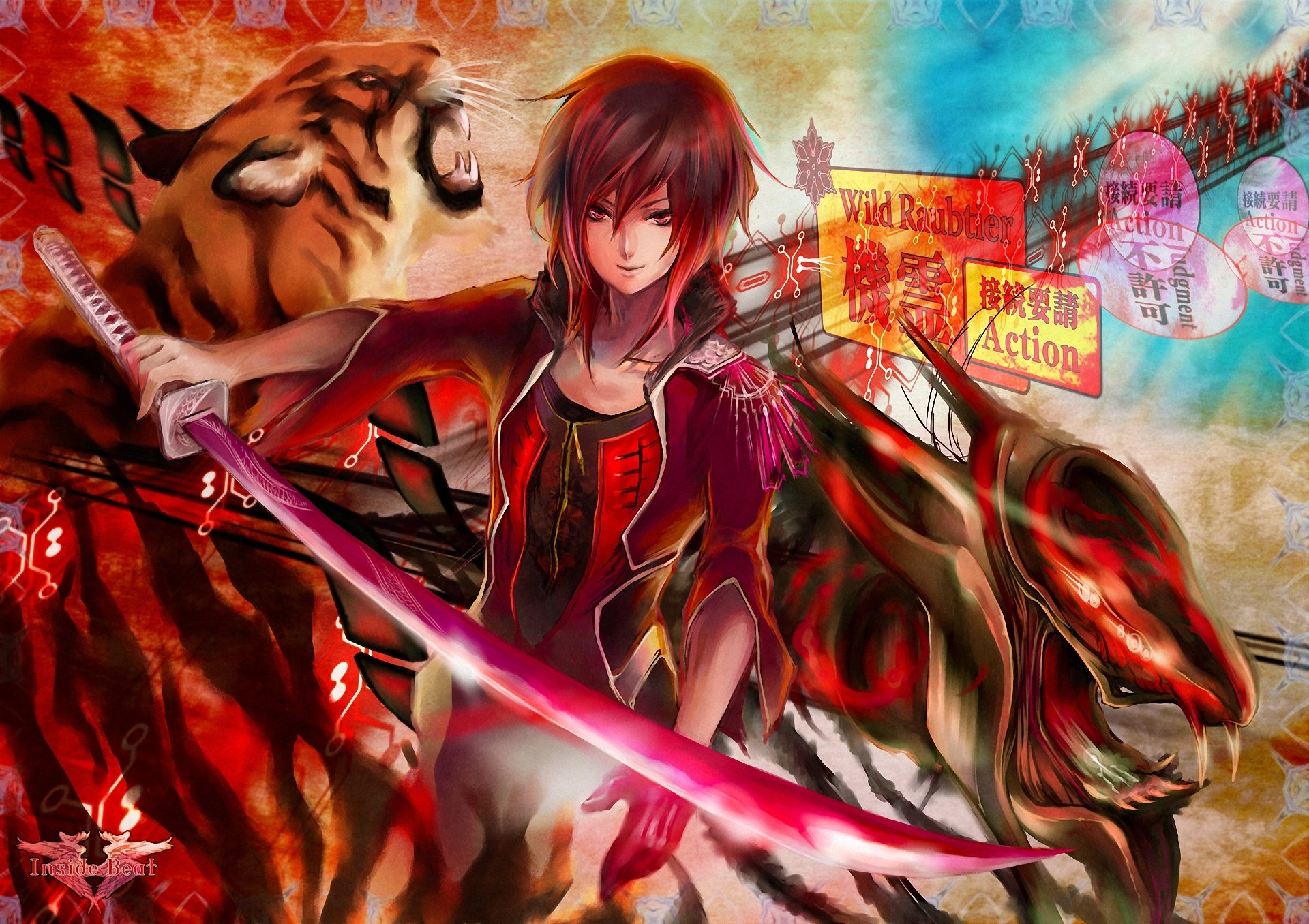 art guy weapon sword katana tiger abstract monster