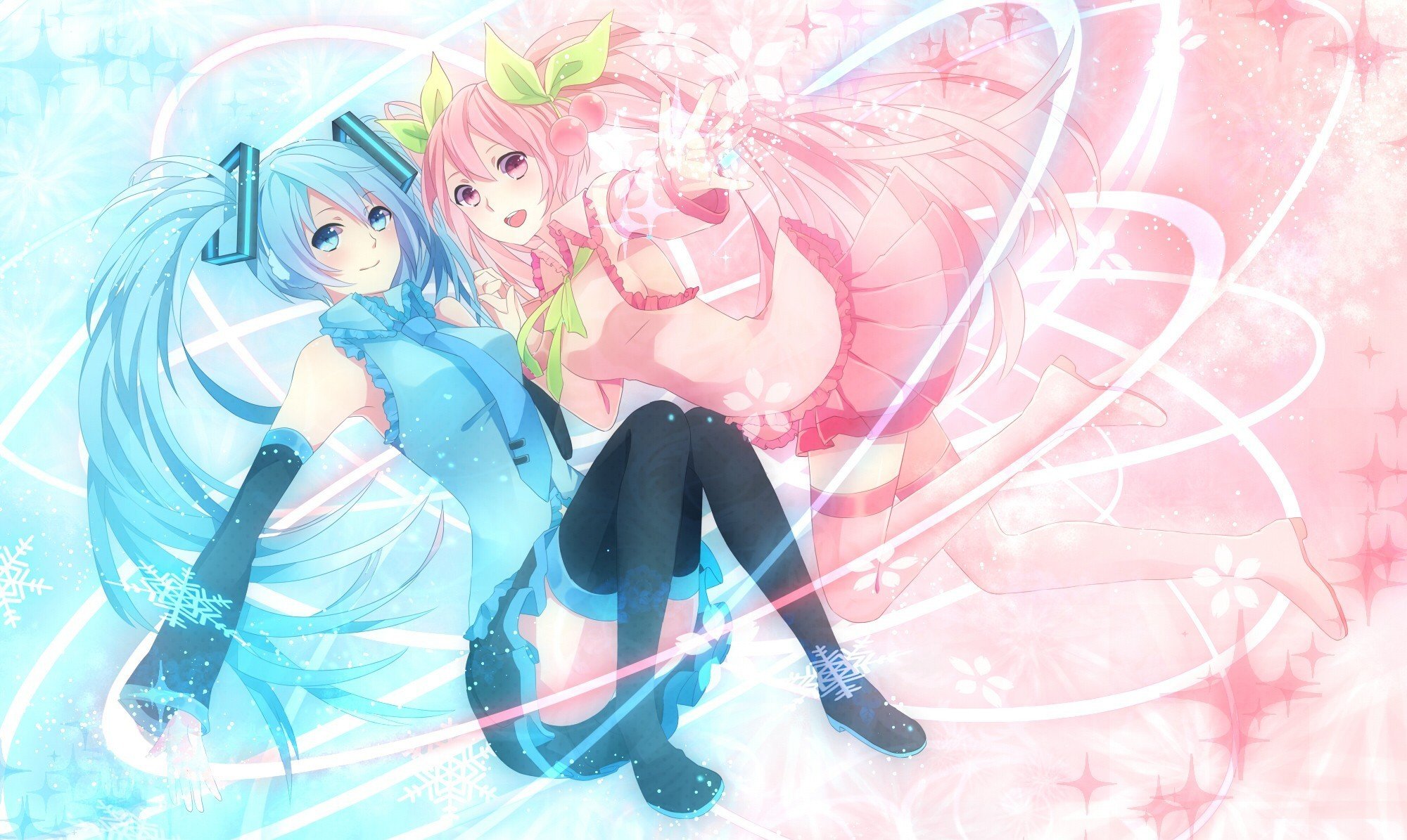 vocaloid sakura miku hatsune miku vocaloid chicas copos de nieve cerezas sakura