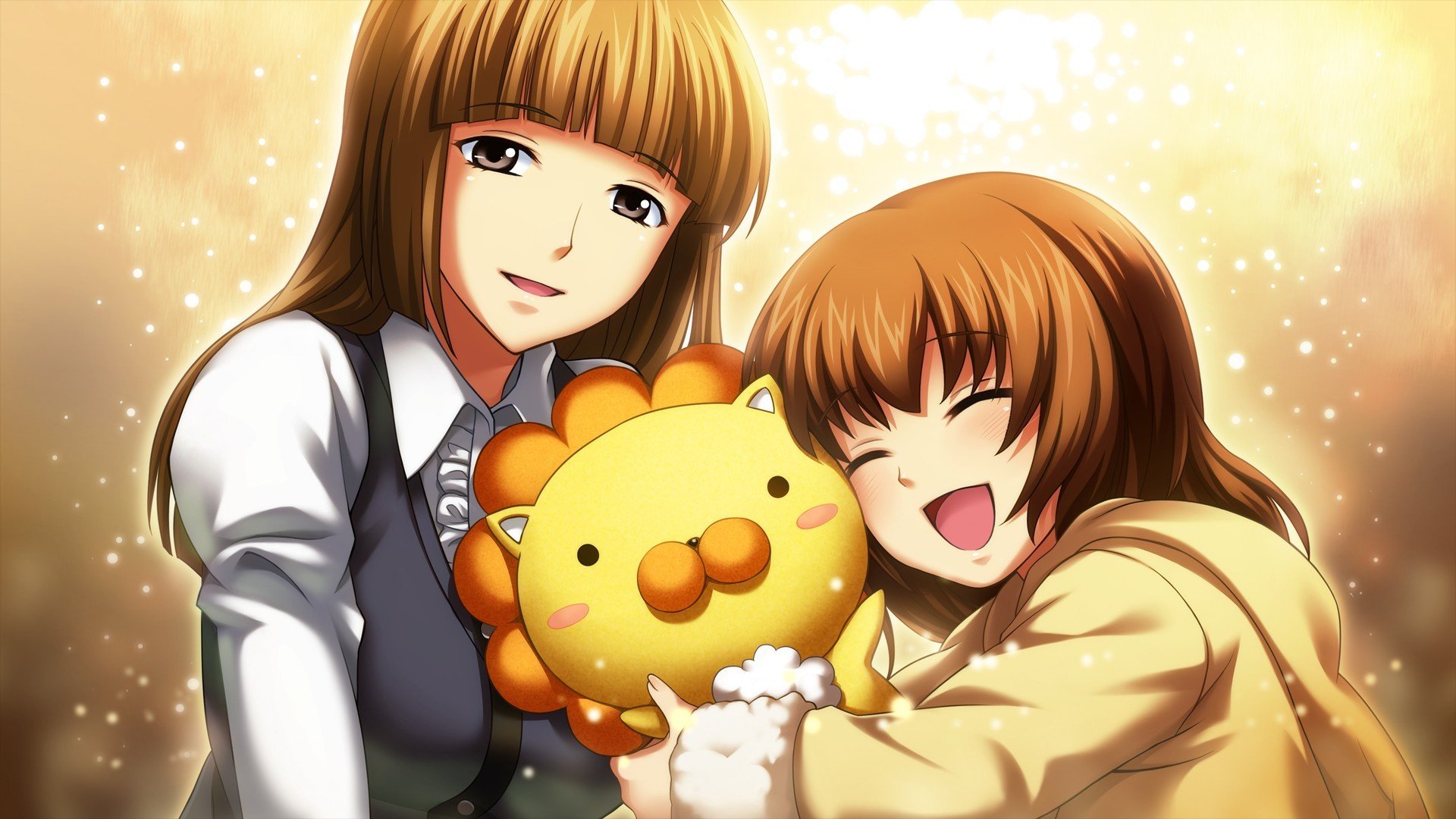 umineko no naku koro ni when seagulls cry ushiromiya maria ushiromiya rosa girl girl toy lion sparkles joy emotion