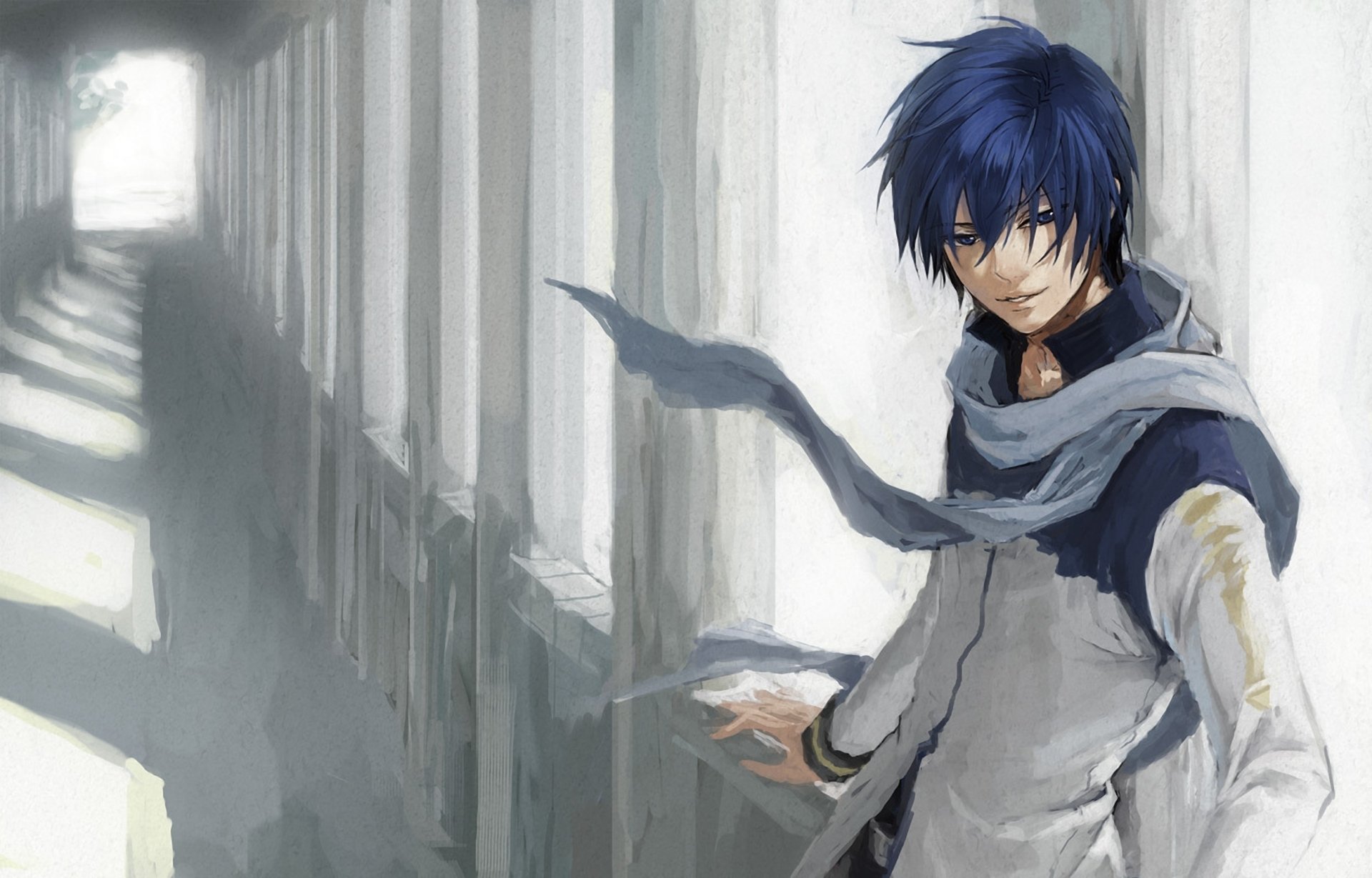 kaito vocaloid art yamakawa umi guy écharpe fenêtre lumière