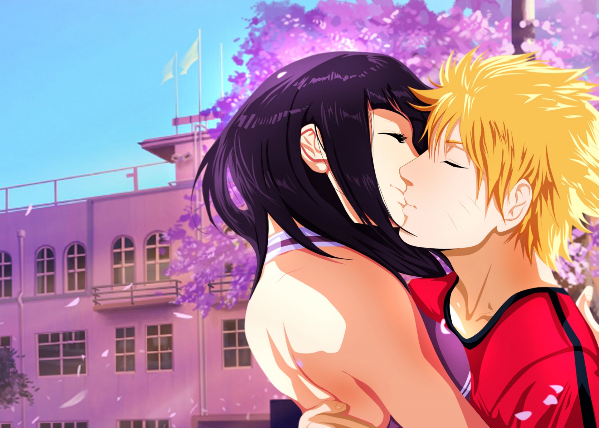 art narutospoiler naruto uzumaki naruto hyuuga hinata guy girl kiss the pair sakura building