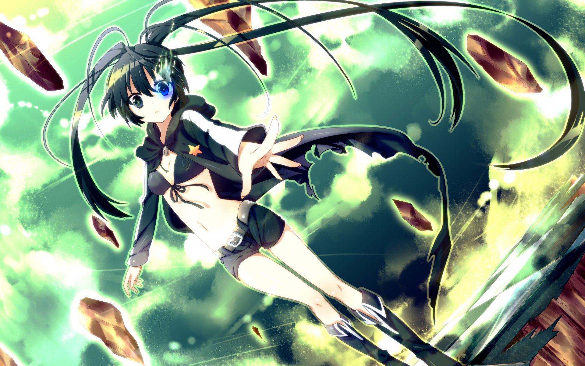 anime black rock shooter black rock shooter mato kuroi niebo chmury ręka dziewczyna sztuka gwiazdka