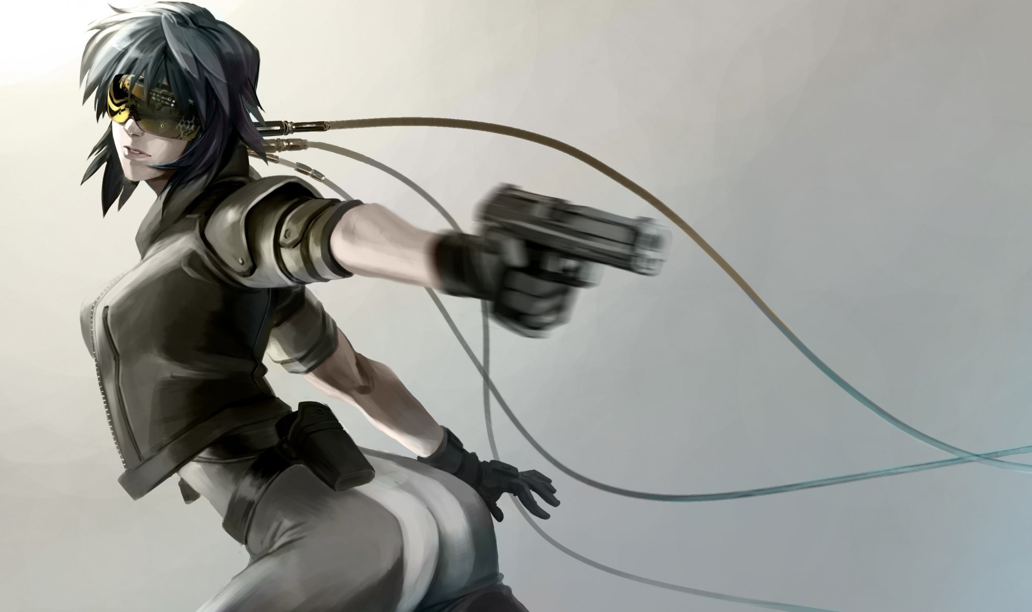 art pekepeke0 ghost in the shell kusanagi motoko girl wire sunglasses weapon gun motion