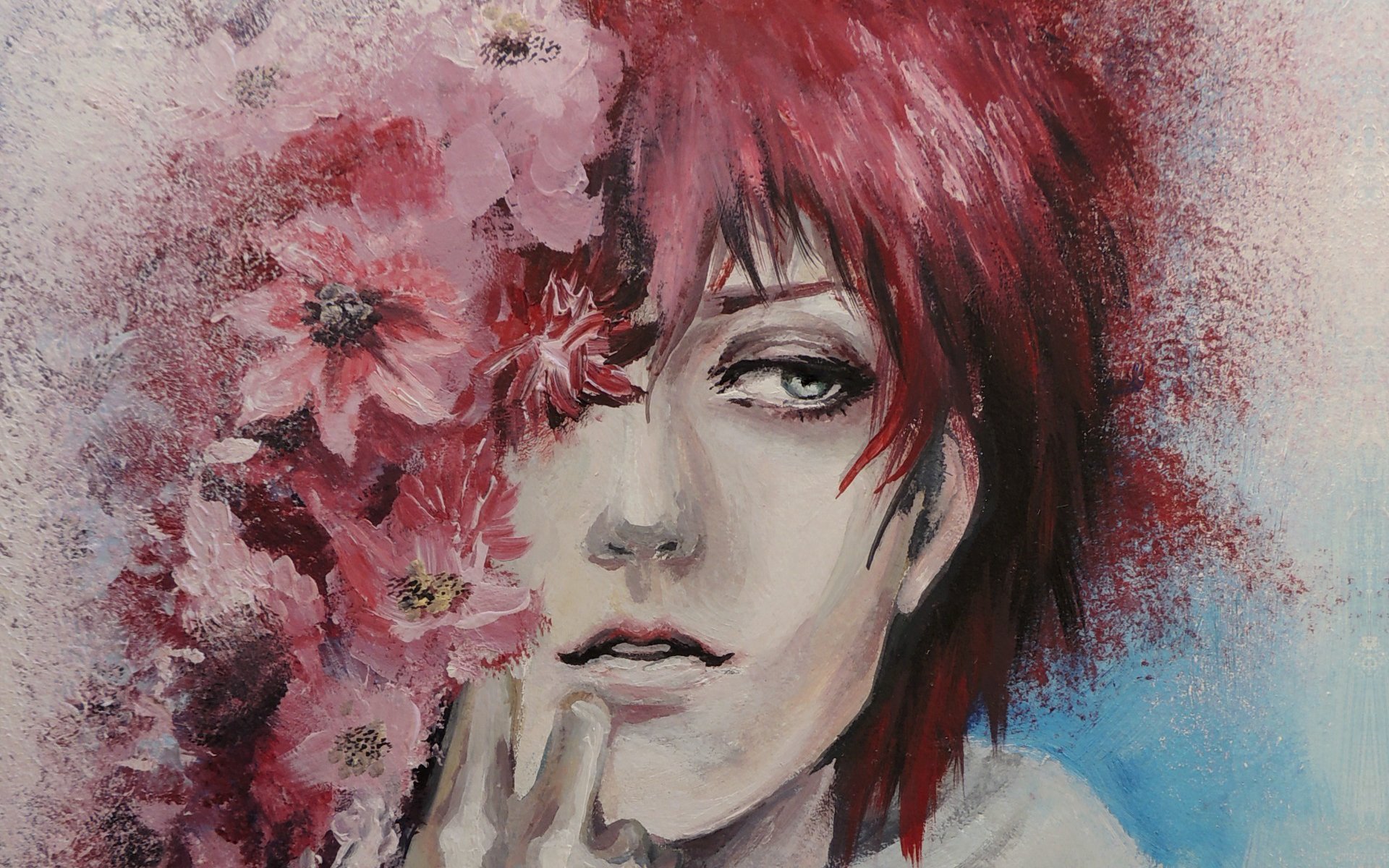 kunst lanaviva naruto akasuna nicht sasori akatsuki sasori skorpion des roten sandes malerei spritzer kerl blumen porträt