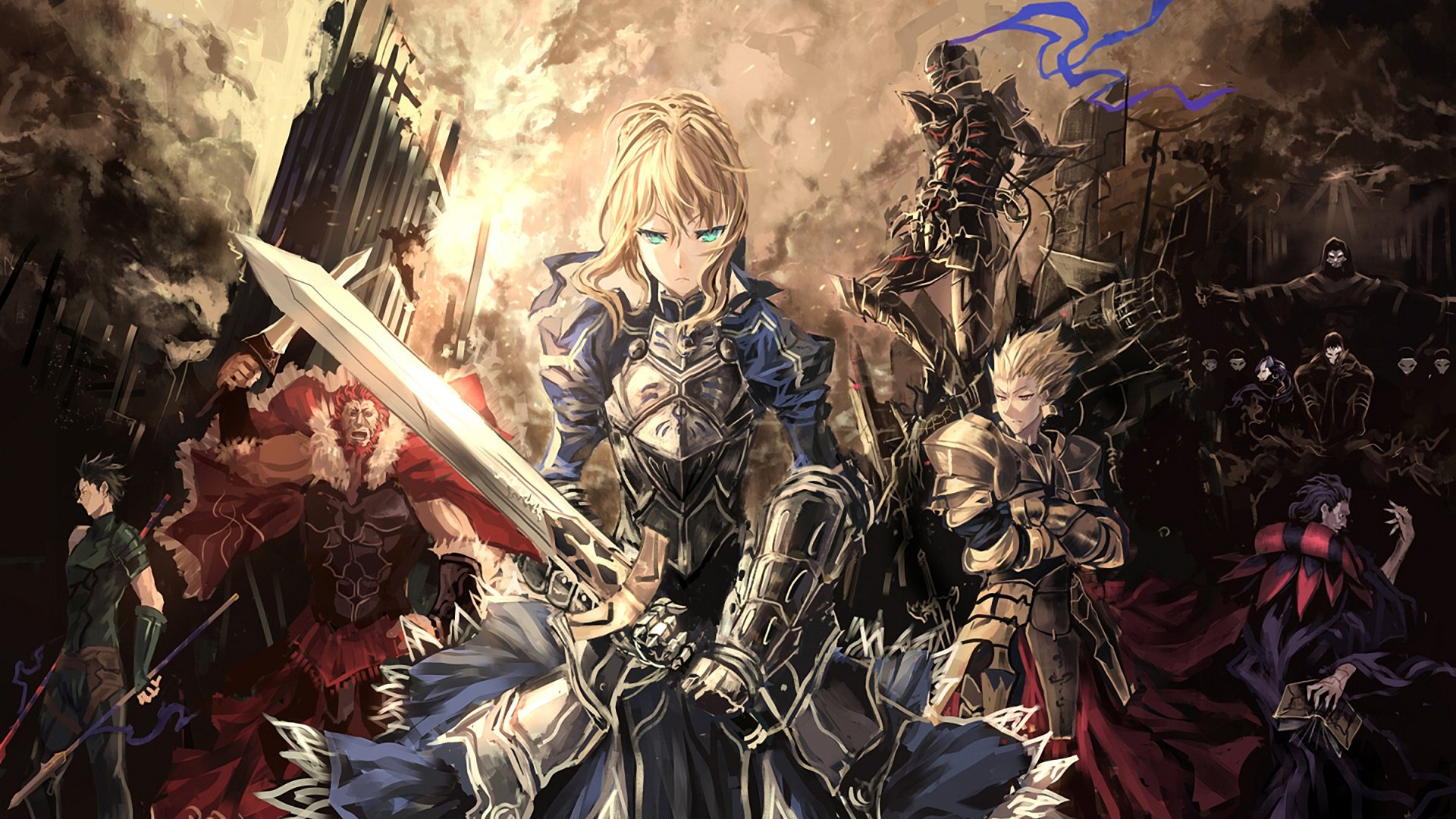 fate / zero saber berufe beschwörer reiter berserker bogenschütze mörder diener rüstung waffen stadt