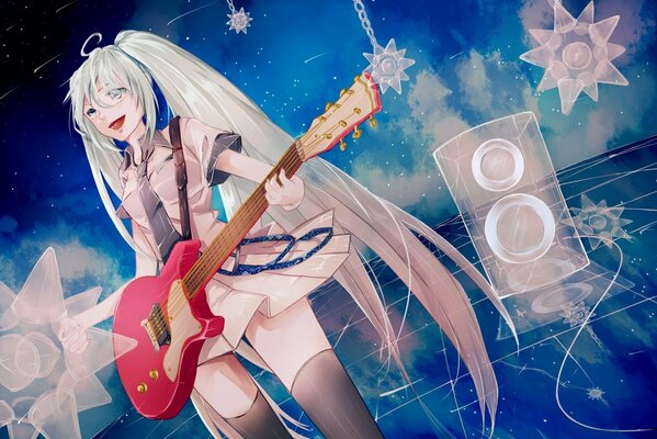 Anime, girl with kawasaki guitar