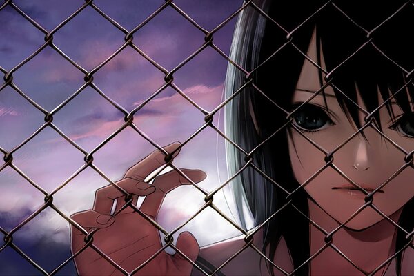 Anime girl behind the fencing net