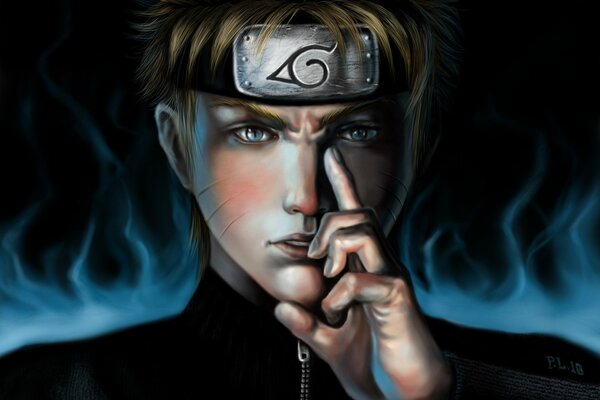 Beau gars Naruto avec le feu bleu