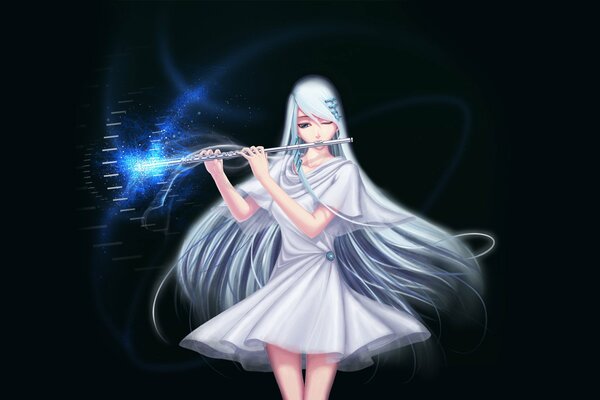 A magical girl plays the flute