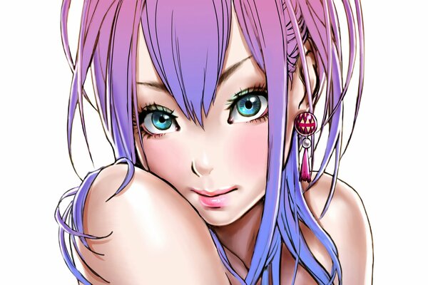 Мультипликационное изображение милой девушки с фиолетовыми волосами