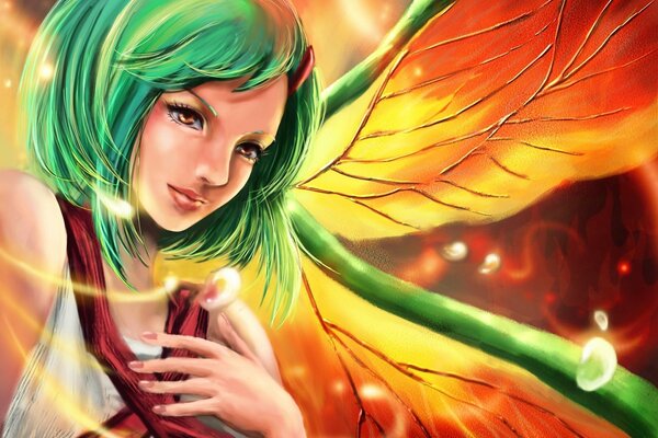 Dziewczyna z zielonymi włosami i skrzydłami