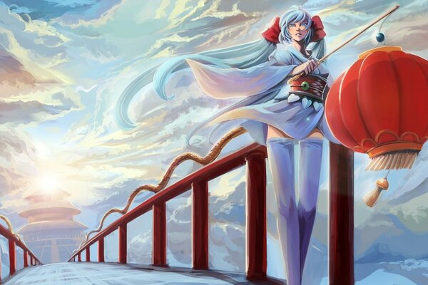 Hatsune Miku en kimono sur le pont du temple