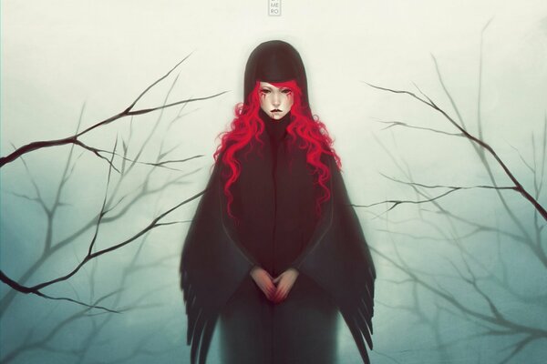 A girl with red hair in a hood