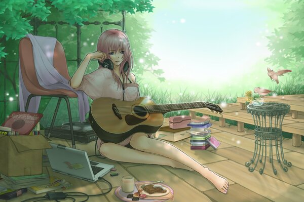 Anime girl with Shirano guitar