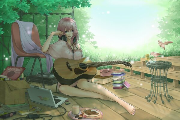 Anime dziewczyna z gitarą Shirano