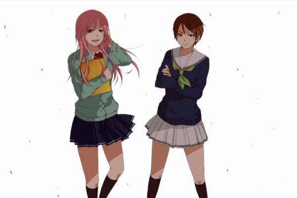 Dziewczyny uczennice stoją. Anime