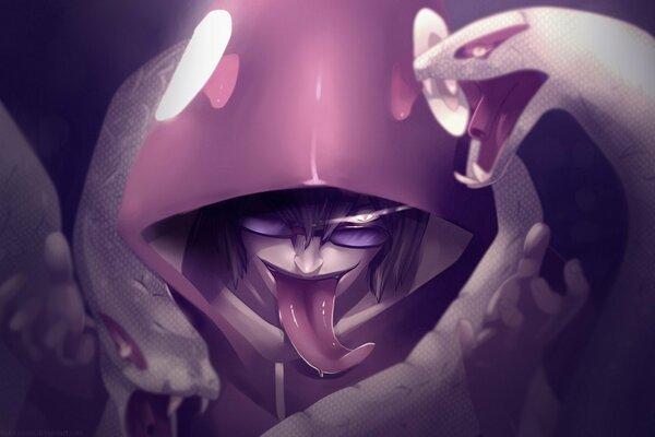 The guy from the anime with the snake tongue. Kabuto guy anime art