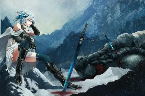 Anime girl with a sword. Monster Victory