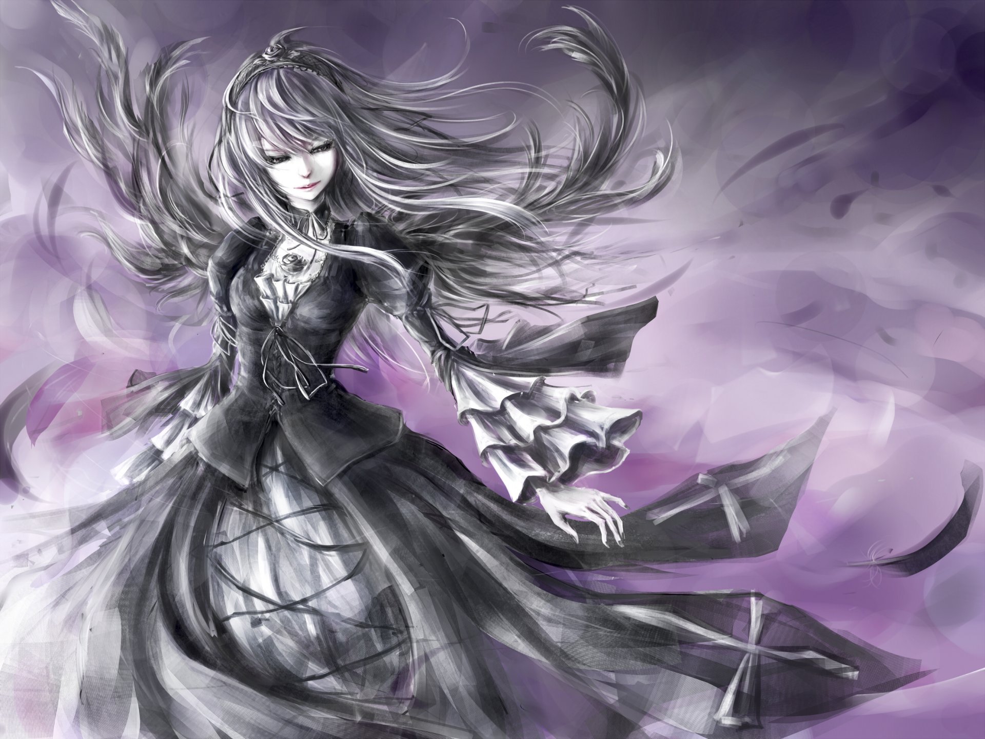 rozen maiden suigintou девушка платье ветер волосы арт