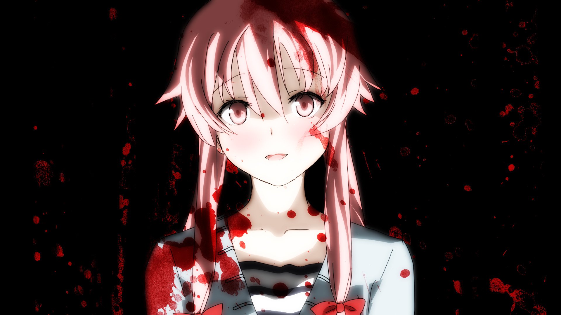 mirai nikki hasan juno blood pink hair black background