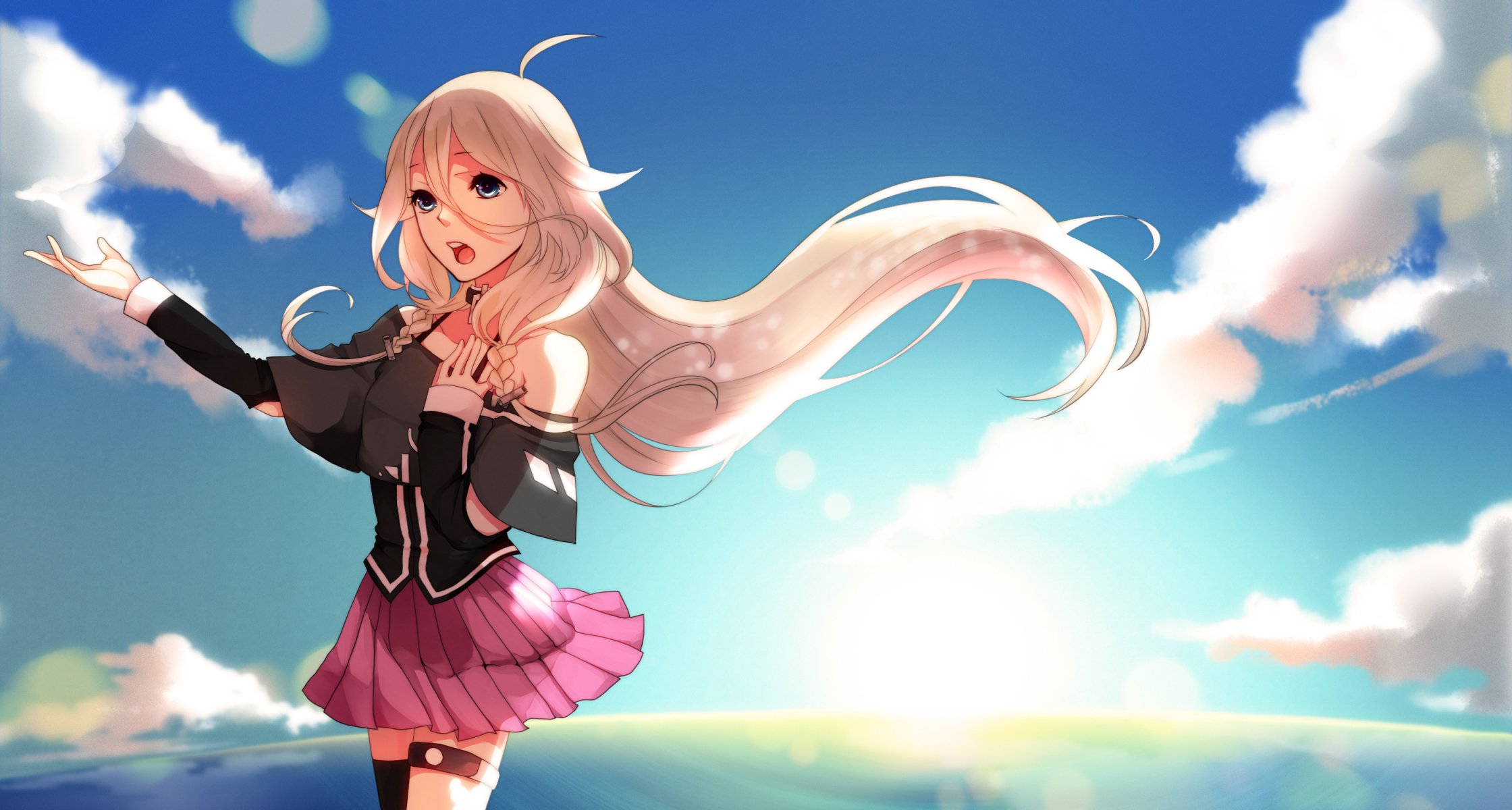 ia vocaloid fille chant cheveux vent nuages