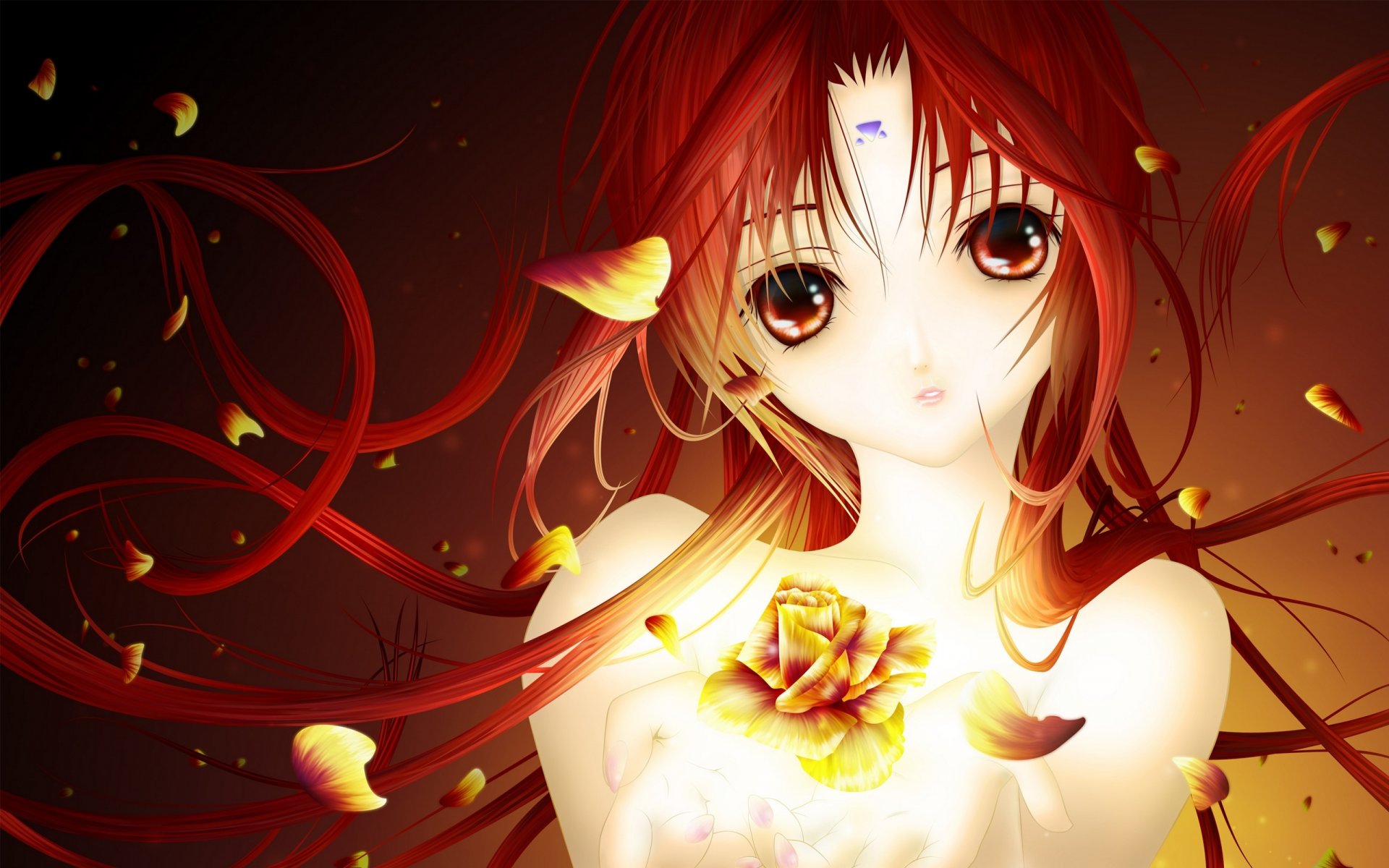 anime girl flower rose petals eye