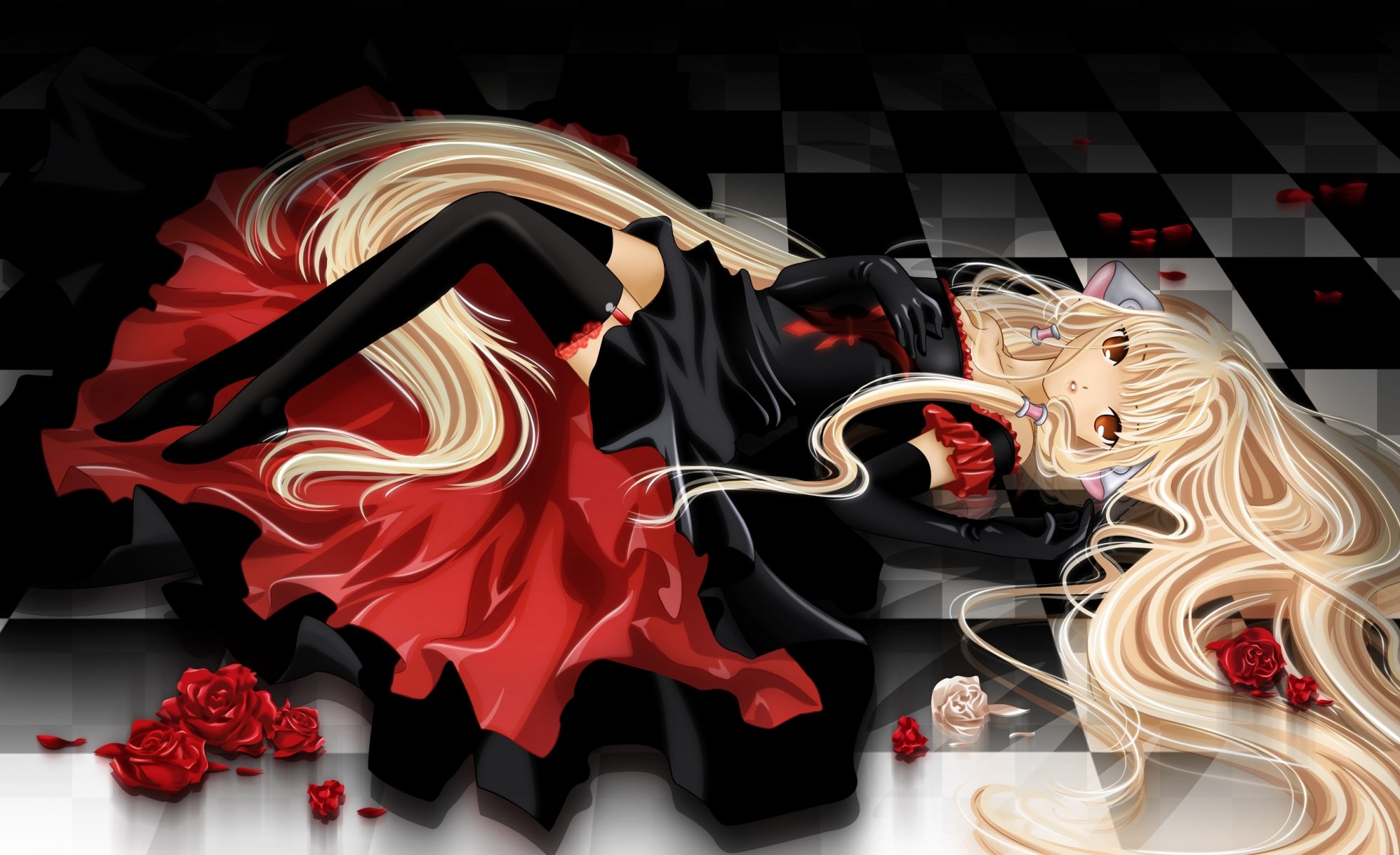 chi chobits zettai ryouiki fille se trouve roses bas robe