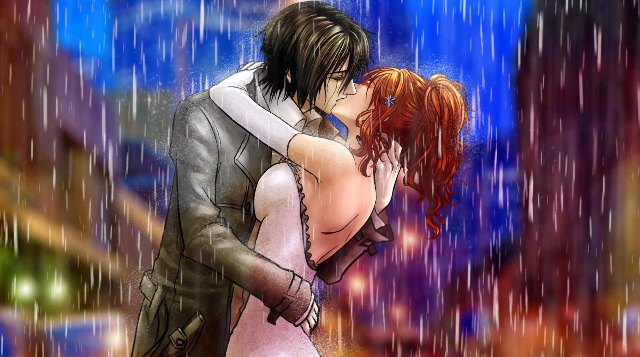 billiefeng art eau de javel inoue orihime ulquiorra schiffe fille gars couple baiser pluie