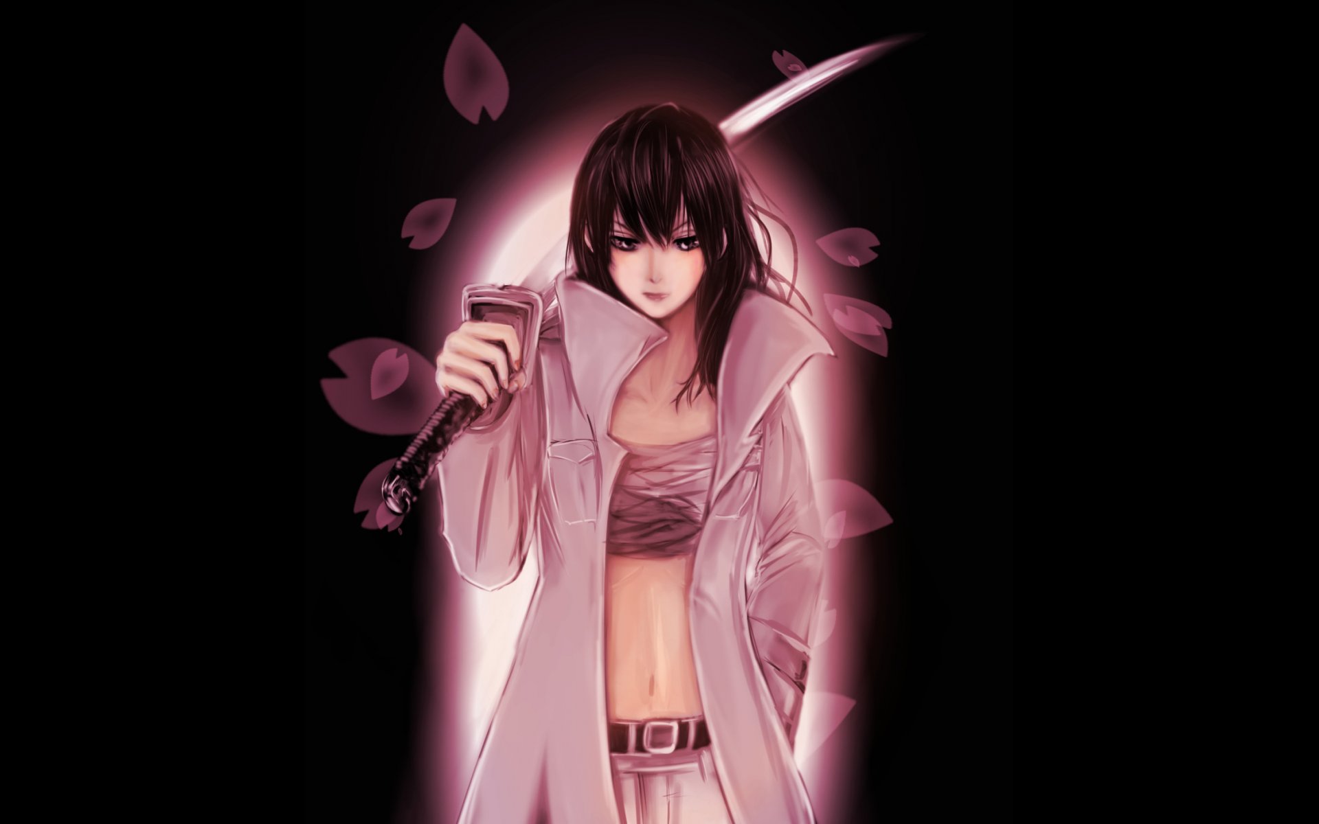 anime beelzebub girl katana petals sakura kunieda aoi kunieda aoi