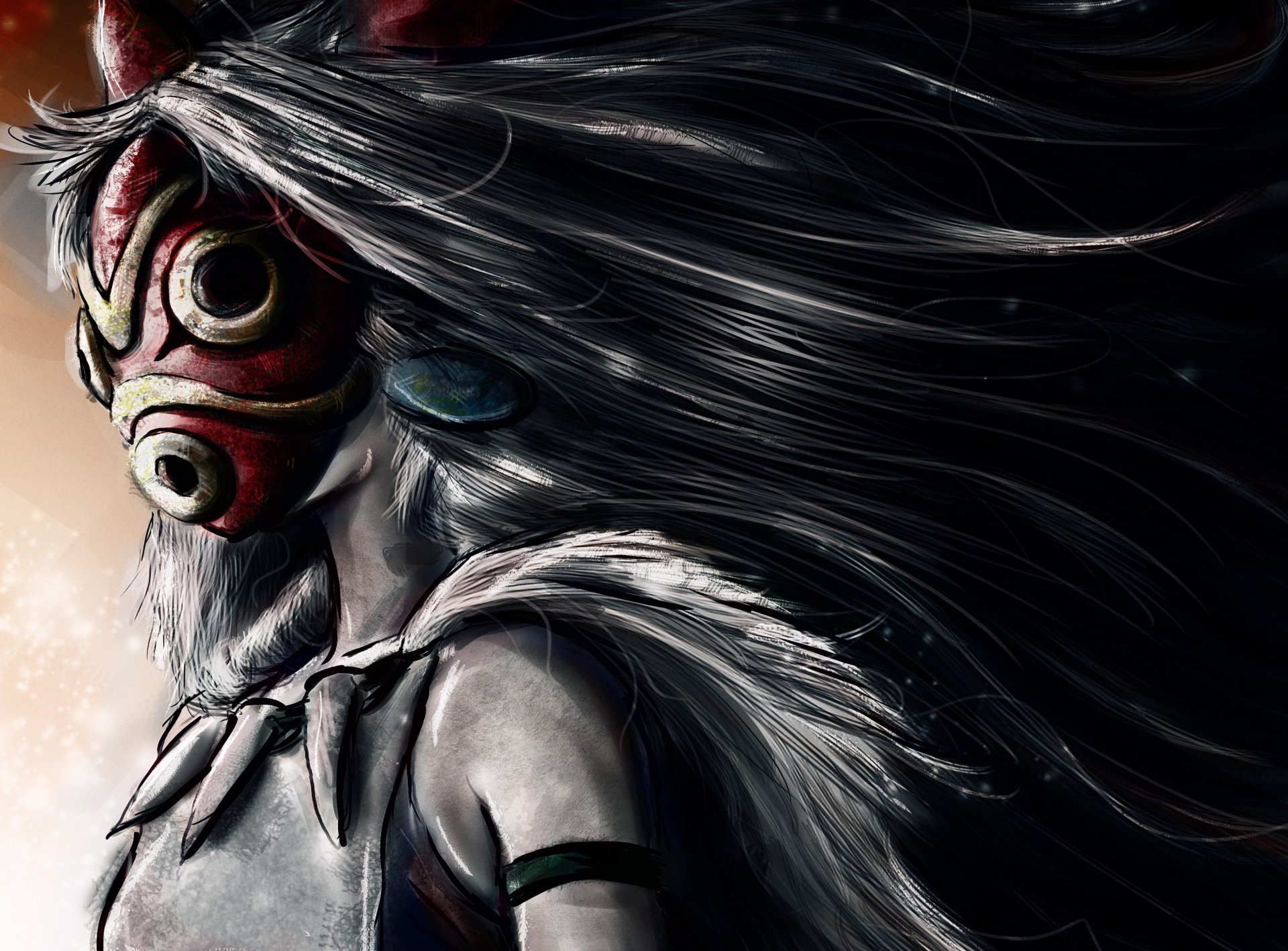 mononoke hime art studiomuku girl mask fur princess mononoke