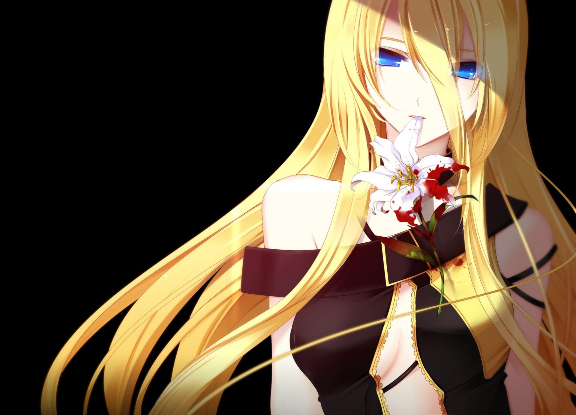 kagamine rin vocaloid mädchen blume lilie blut