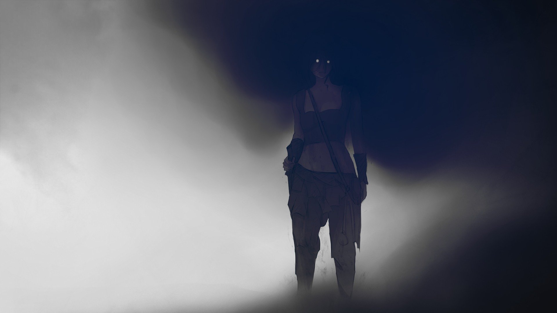 anime girl dark eyes fog