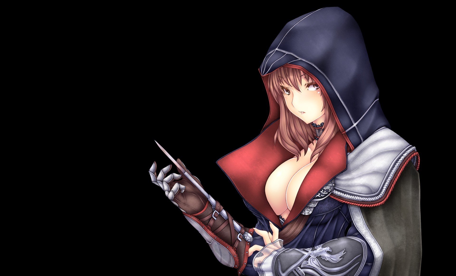 assassin s creed girl dark background hood knife