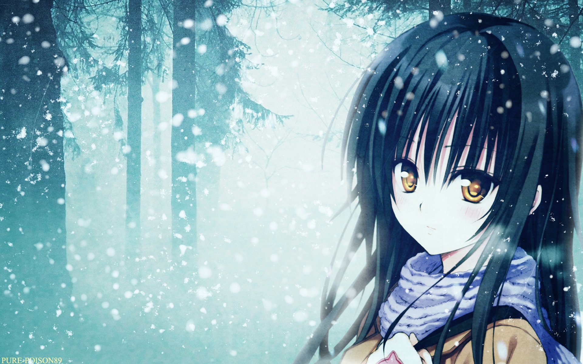 chica amar es kotegawa yui anime nieve bosque bufanda