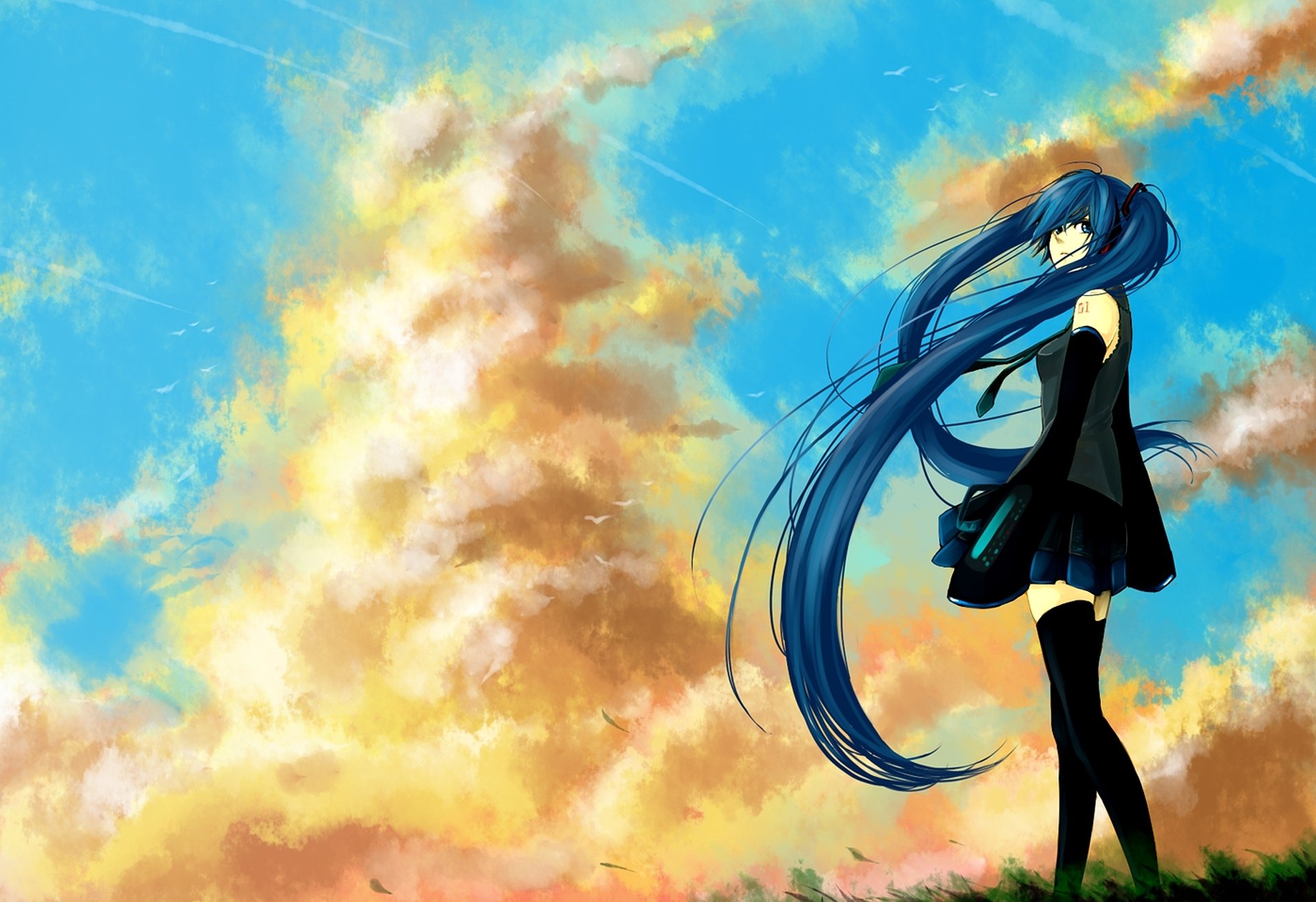 vocaloid hatsune miku clouds wind gra