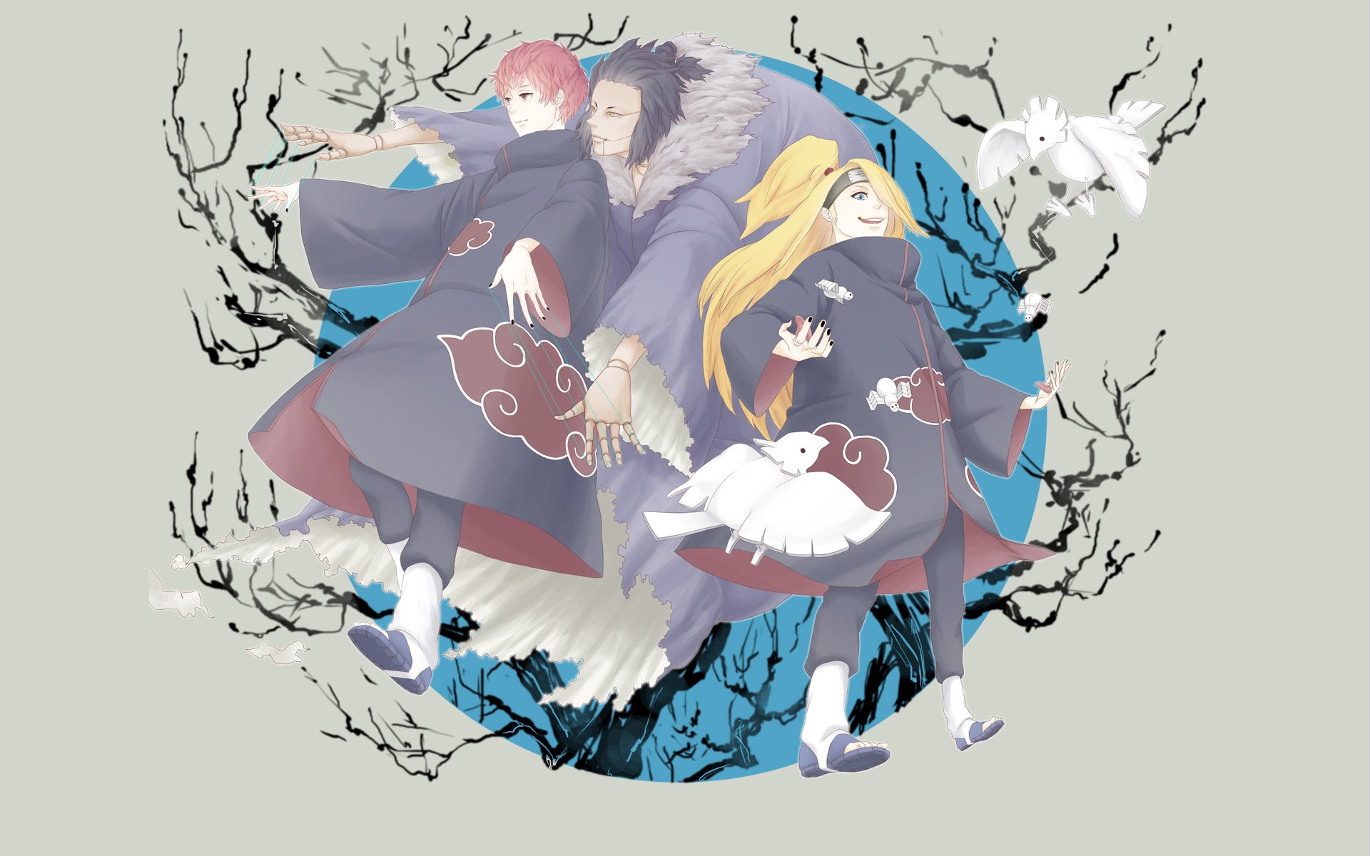 naruto deidara sasori ninja marionnette argile oiseaux imperméables nuages rouges