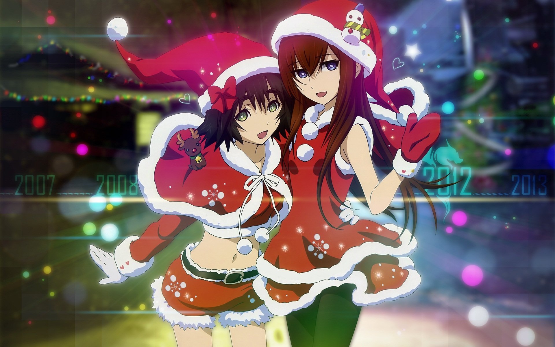 anime dziewczyny snow maiden boże narodzenie tło czas makise kurisu mayuri shiina makise kurisu mayushi kubki; brama brama stein