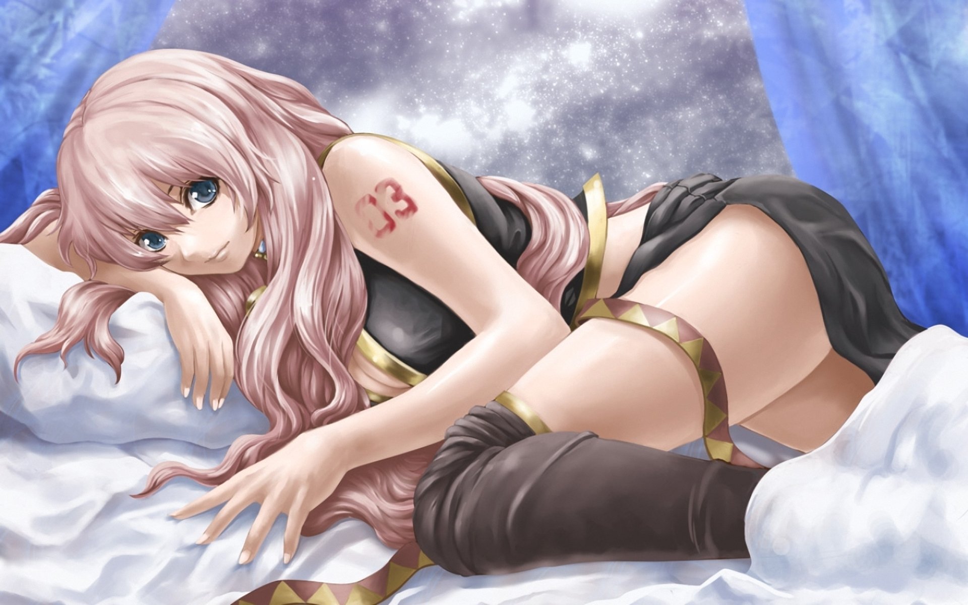 megurine luka vocaloid vocaloid lying bed