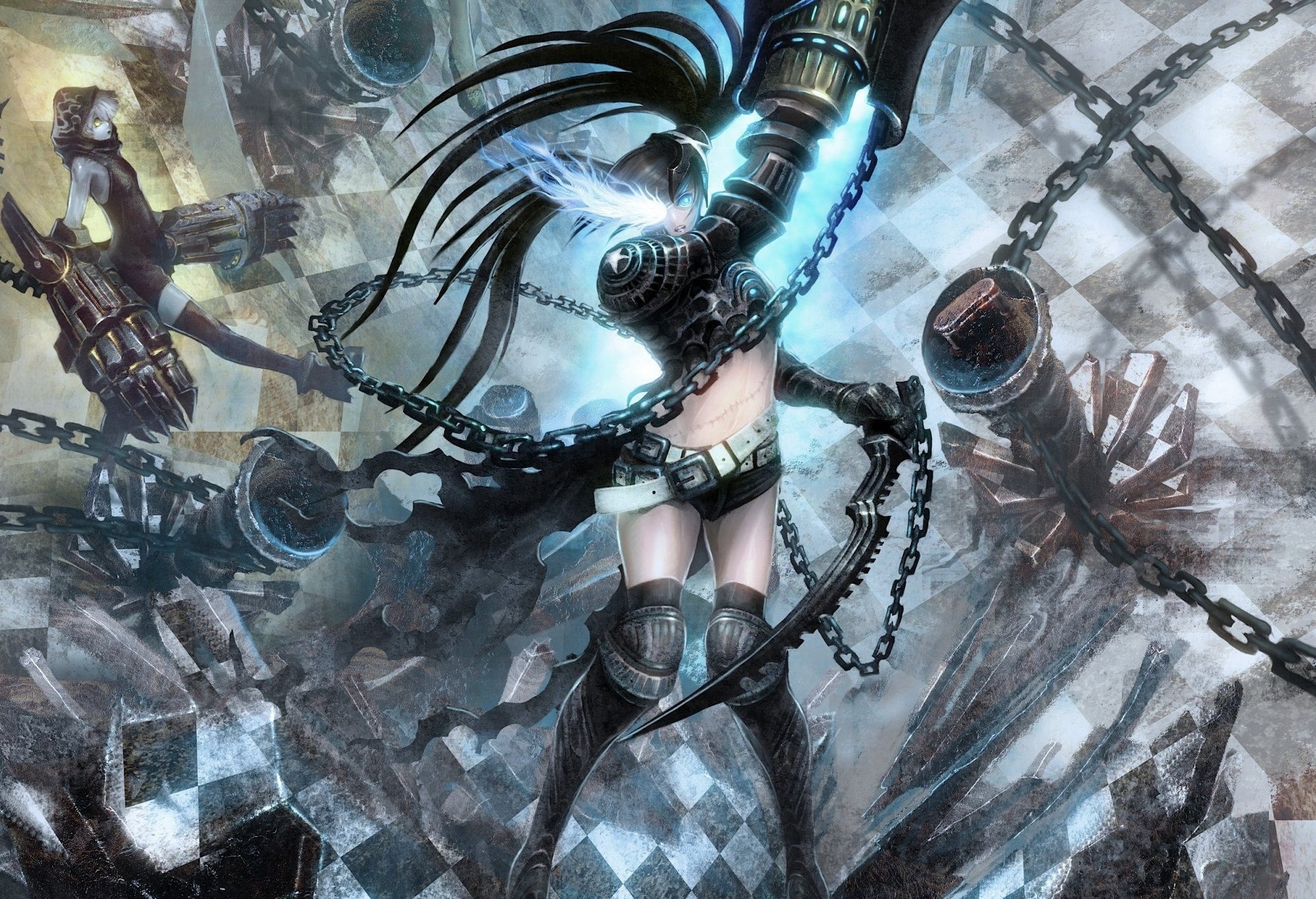 dead master okaba artist black rock shooter chains girl weapon magic