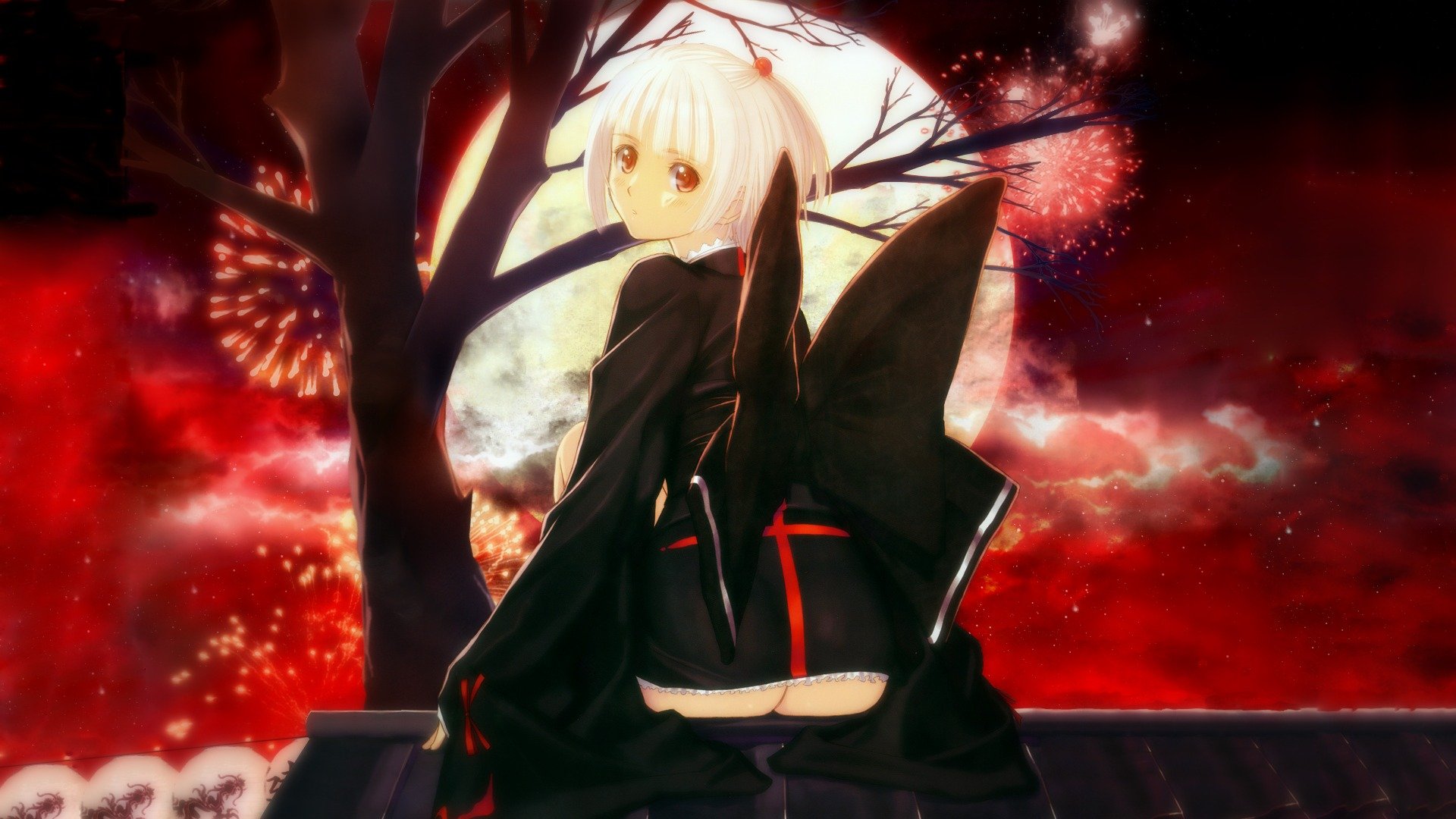 tony taka taka toni fille butin kimono rouge yeux ciel salut vue lune