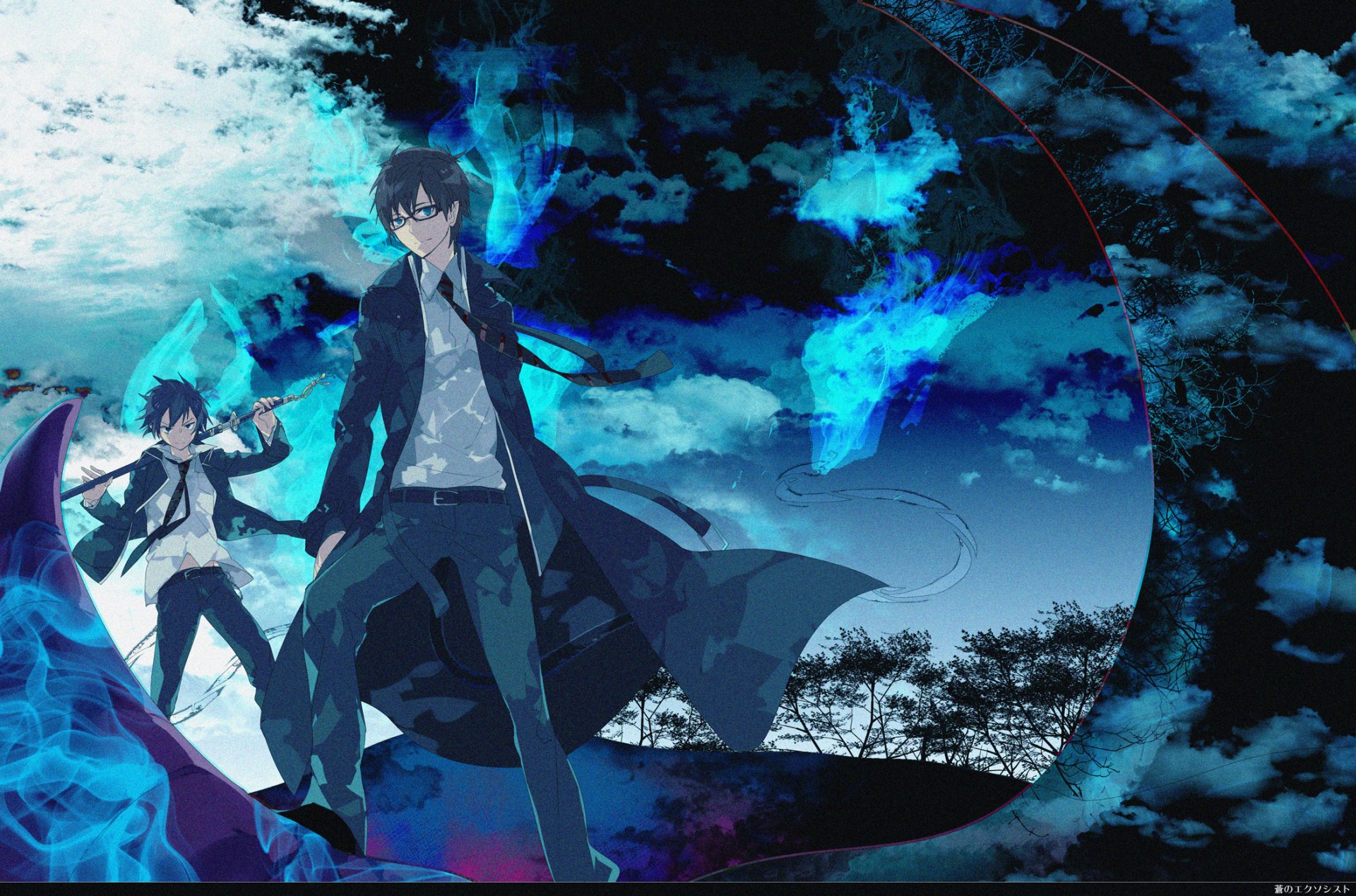 art blue exorcist ao no exorcist rin yukio brothers blue flame