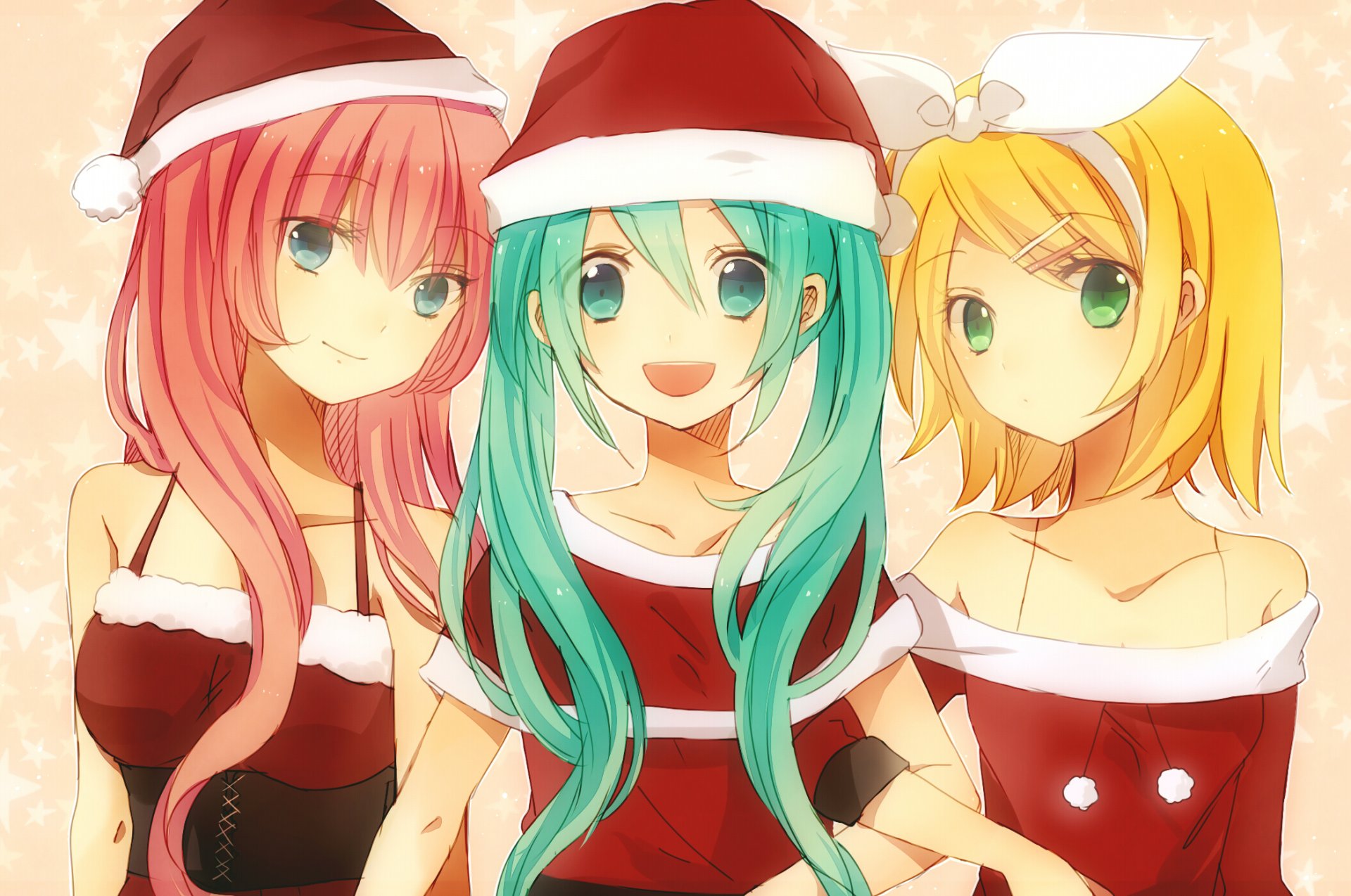 vocaloid megurine luka hatsune miku kagamine rin girls view smile new year