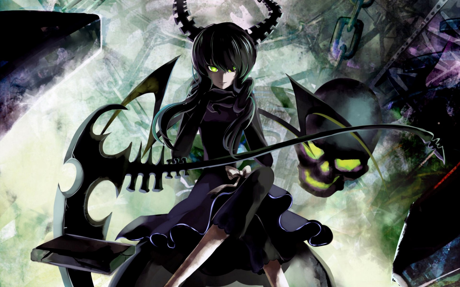 anime black rock shooter takanashi yomi morto maestro shooter con black rock cranio catena