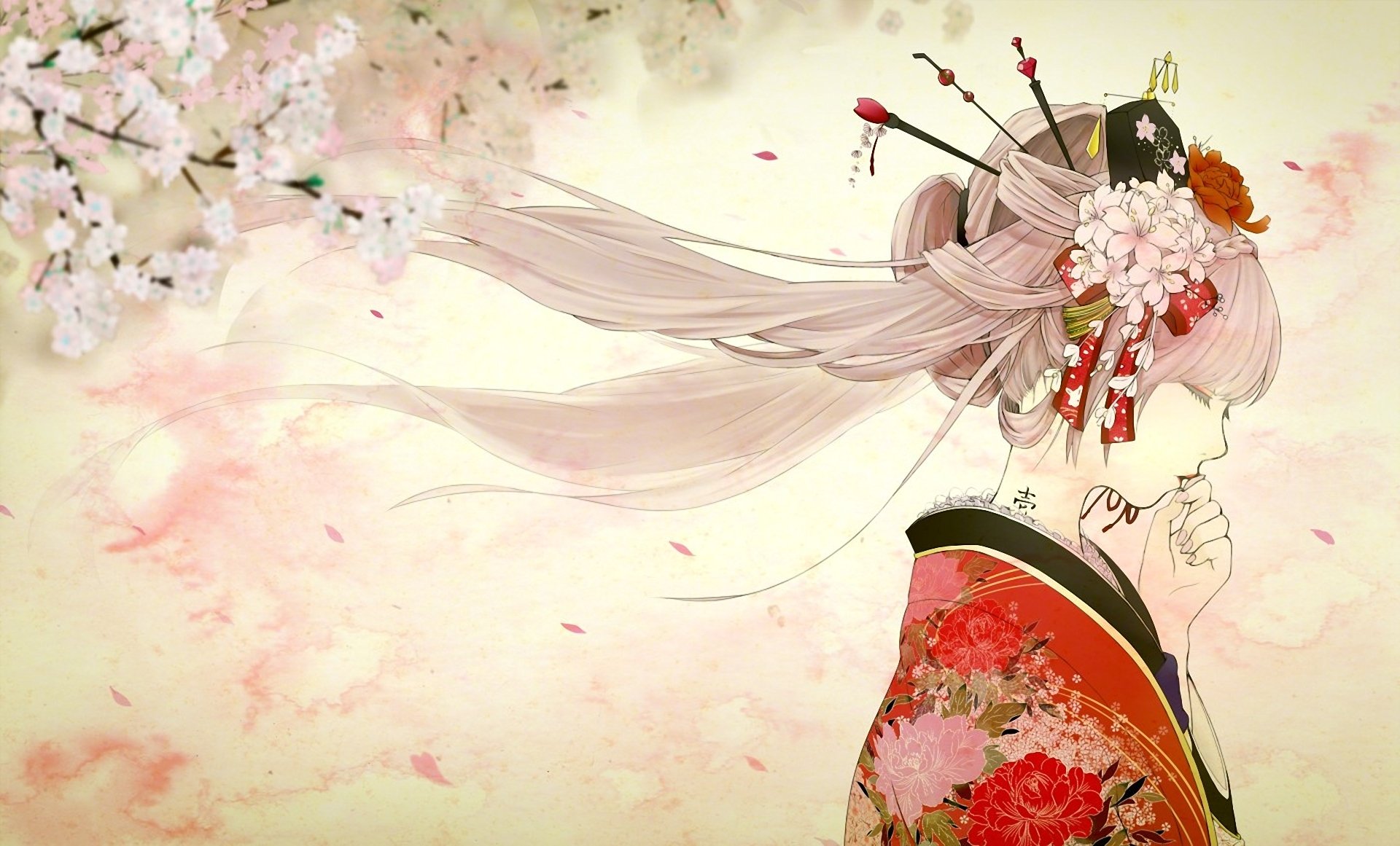 hatsune miku sakura miku vocaloid art yache fille kimono tatouage profil sakura printemps