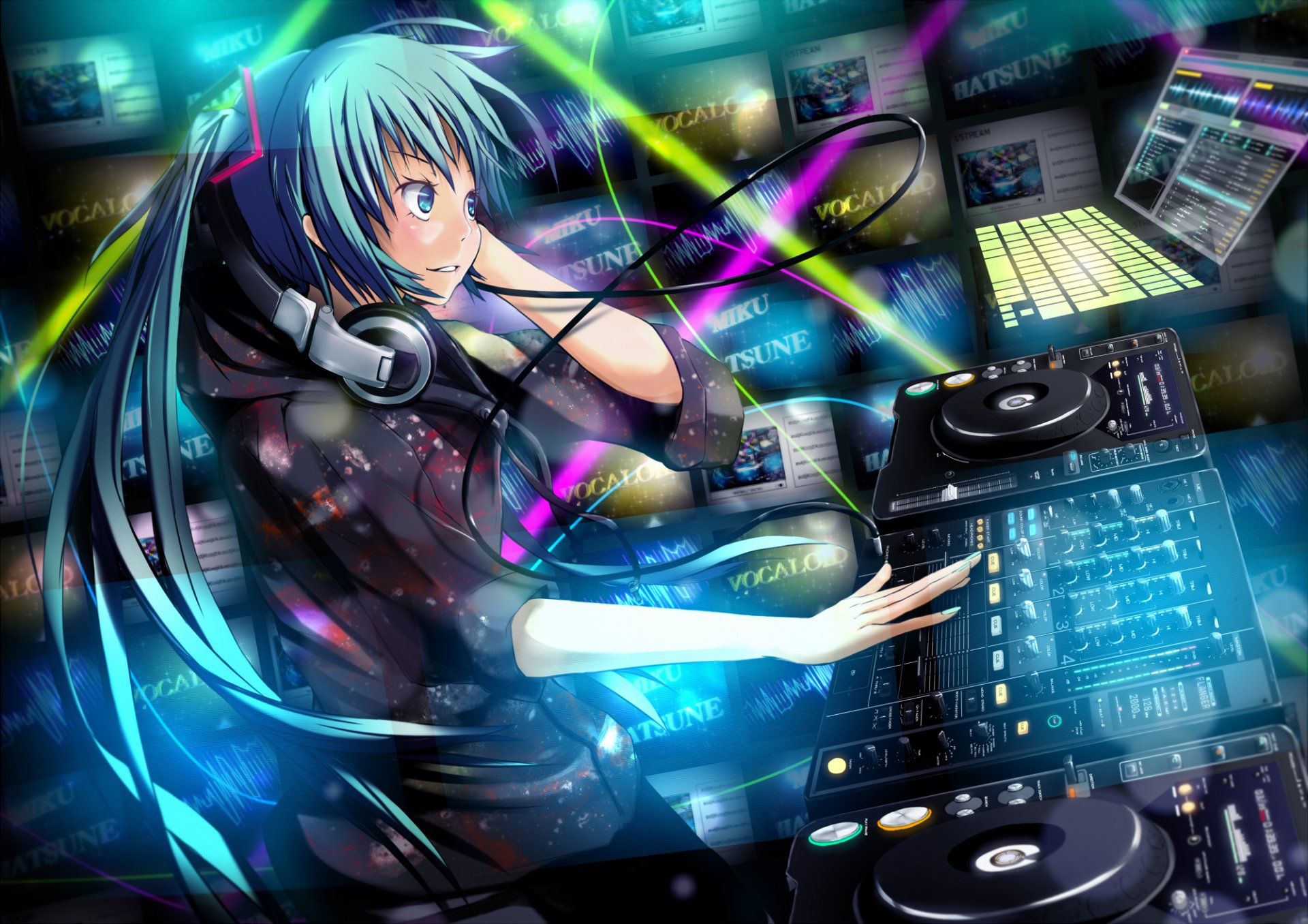 hatsune miku vocaloid vocaloid ragazza studio musica cuffie